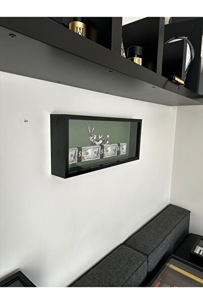 NOİRFRAM Noirframe® Busy Bunny Dolar Temalı MDF Shadow Box Tablo 25x60 cm Cam...