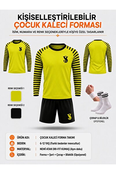sonvadi Kaleci Çocuk Futbol Forması Takımı Neon Yeşil Uzun Kol 4 Lü Set