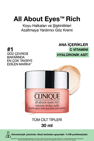 Clinique All About Eyes Rich Kafein ve Hyalüronik Asit İçeren Şişkinlik Karşı...