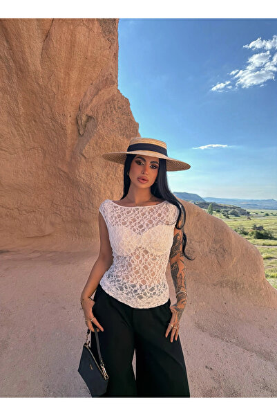 kırmızı butiks قطعة كروشيه بيضاء محبوكة ومزخرفة