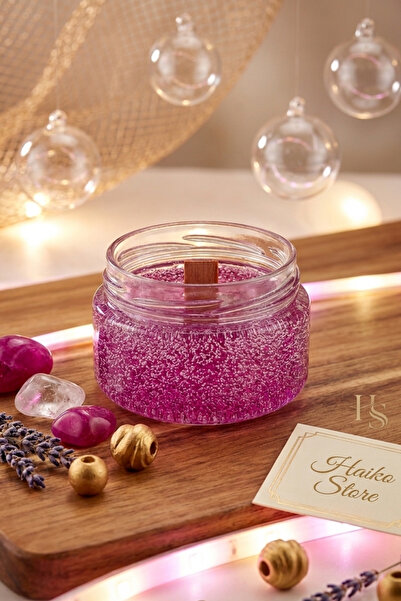 HaikoStore Fuşya Simli Jel Mum - Hanımeli Kokulu Aromaterapi Dekoratif Mum 130cc