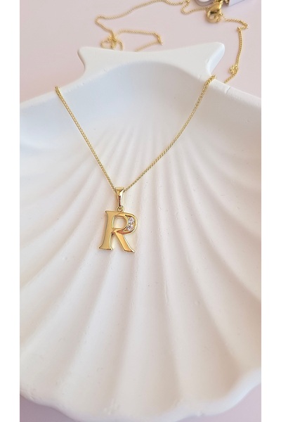 MİLUNXTE Xuping Kolye 14K Altın Kaplama Çelik R Harfli Kolye Zirkon Taşlı Xup...