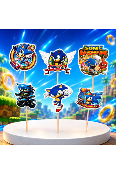 Fillikutum Mavi Hızlı Kahraman Sonic Temalı 6 Parça Kürdanlı Pasta Süsü Doğum...