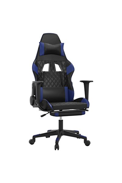 vidaxl Scaun de gaming masaj/suport picioare negru/albastru piele
