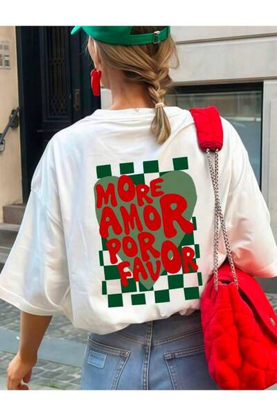 Marco Fresco Tricou cu guler rotund cu imprimeu verde More Amor Por Favor
