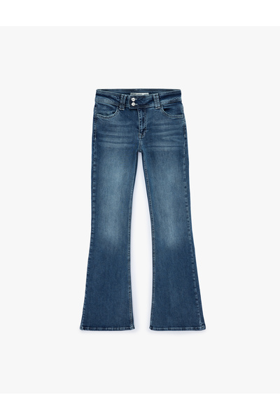 Koton Pamuklu Düşük Bel İspanyol Paça Kelebek Nakışlı Denim Pantolon - Flare ...
