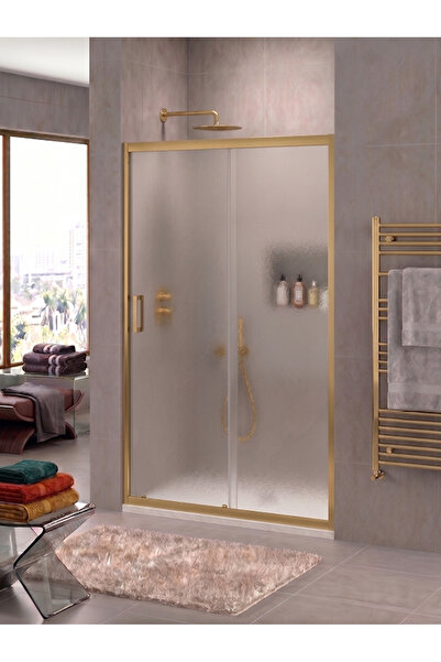 Waterline Duşakabin Ön cephe 1 Sabit 1 Kayar Gold Profil Buzlu 5 mm Temperli ...