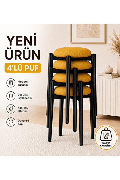 EDMONDA EV AKSESUAR ZÜMRA 4LÜ PUF TABURE BENCH MAKYAJ SANDALYESİ SİYAH AYAK