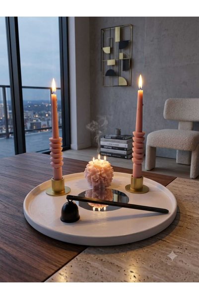 SCA CANDLE Dekoratif mum Şamdan Mumu yarı yuvarlak model 2 Adet ve Çiçek 3'lü...
