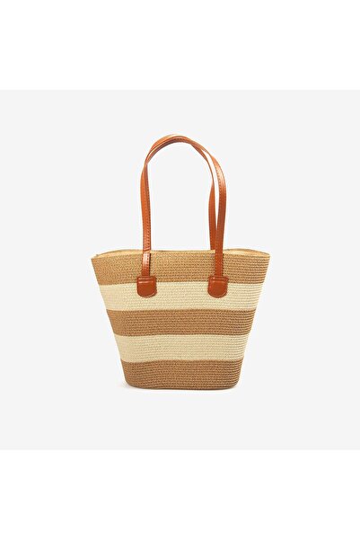 KEMAL TANCA Women's Camel Striped Straw Shoulder Bag Nwc-1068