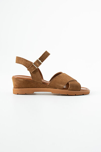 Siena Shoes Luxen Kadın Hafif Tabanlı Hakiki Deri Sandalet Taba Süet