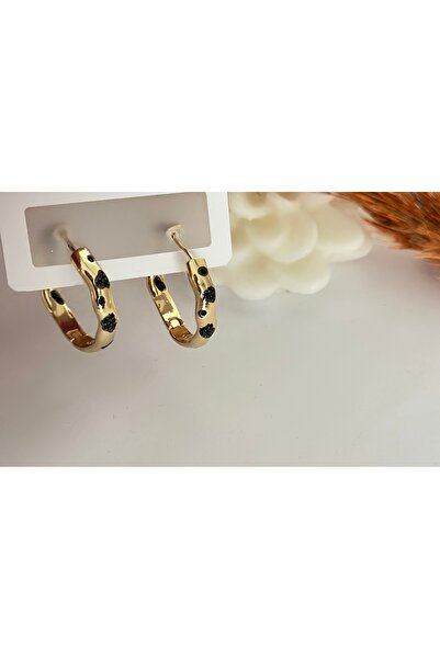 mibrillo Gold Galka Earrings with Black Zirconia Stones