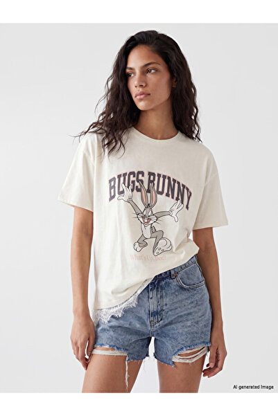 LC Waikiki Rmz Gi̇yi̇m Farkiyla Bugs Bunny Printed 100% Cotton Women's T-Shirt