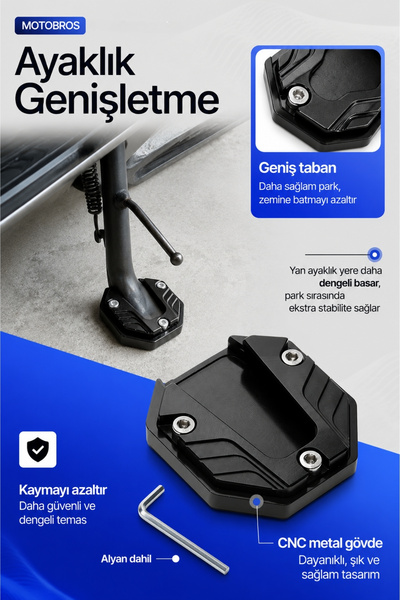 Motobros Motosiklet Ayaklık Genişletme Universal G-2 Yan Ayak Genişletme Apar...