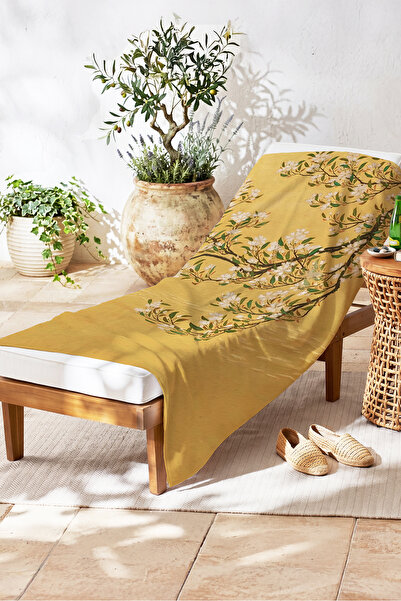 Evimde Bambaşka Prosop de plajă floral galben cu flori - Design modern cu ram...