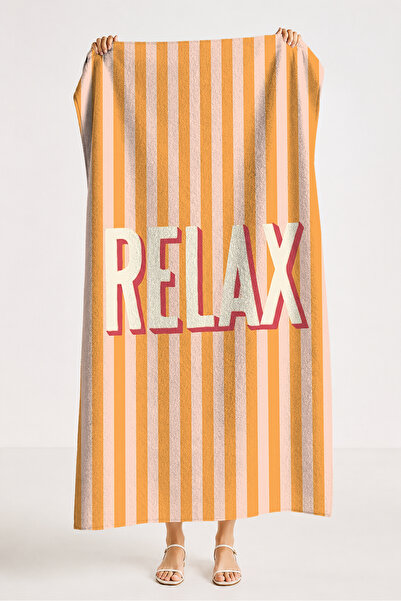 Evimde Bambaşka Prosop de plajă în dungi Relax - Prosop modern retro portocal...