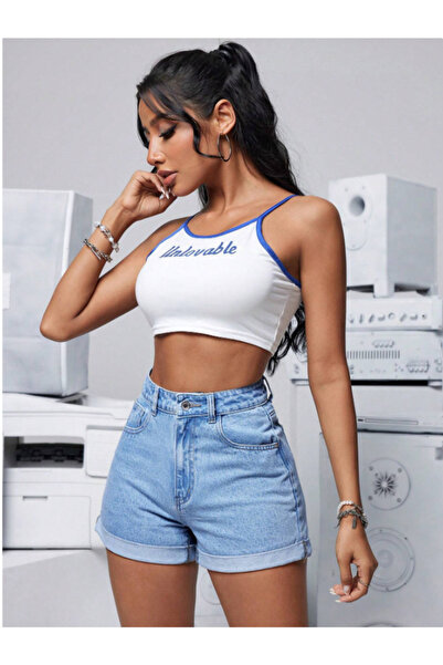 MODUMUZ RAHATLIK Women's High Waist Double Leg Jean Shorts with Lycra Gathering