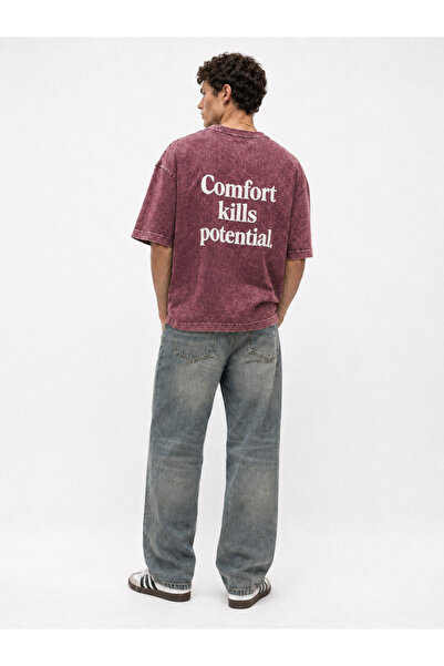 Respire Tricou supradimensionat cu aspect spălat, bordo