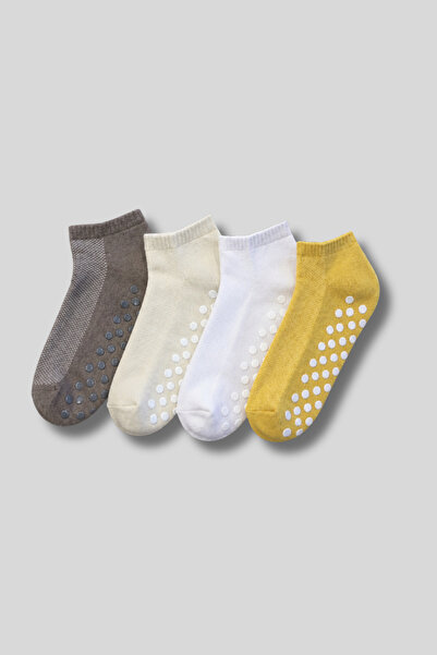 aw adawhite Women's 4-Pack Cotton Non-Slip Sole Pilates, Yoga, Tawaf Socks