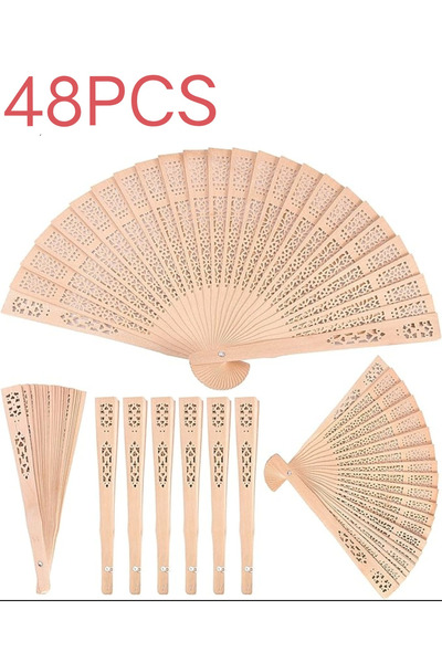 wafra store 48Pcs Set Classical Decorative Folding Fan Wooden Hand Fan for Gi...