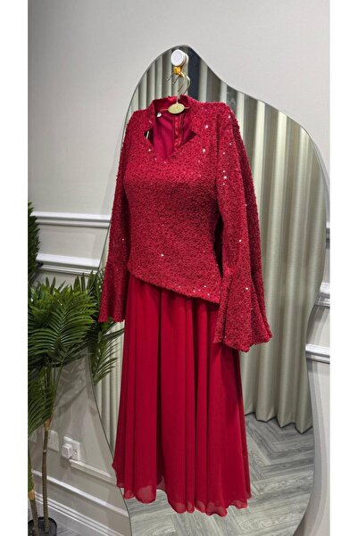 led style Women Shiny Top Ruffle Sleeve Midi Dress