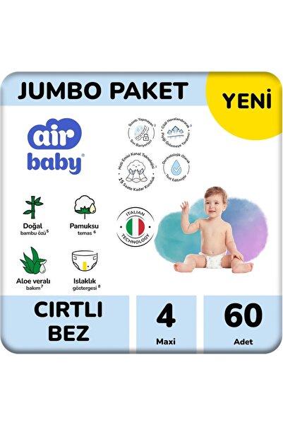 air baby Büyük Paket Maxi Bebek Bezi 4 Numara 60 Adet 8-14 kg