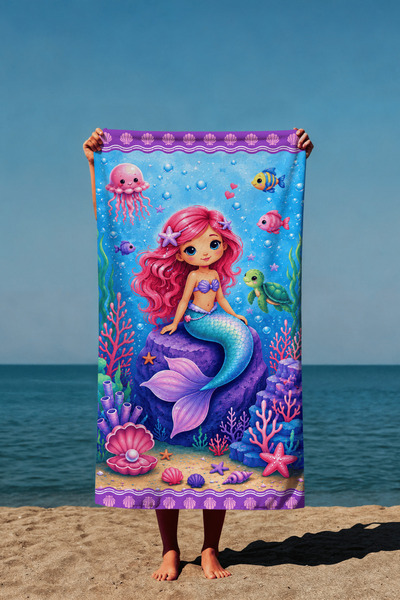Luvis Store Ocean Dream Underwater World Patterned Printed Children's Beach T...