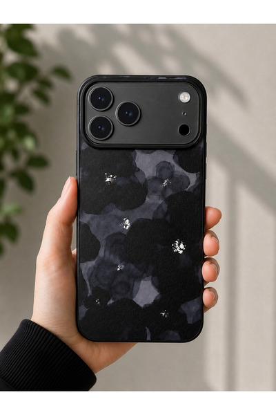 OVADA İphone 17 Pro Max Uyumlu Siyah Çiçek Desenli Silikon Telefon Kılıfı