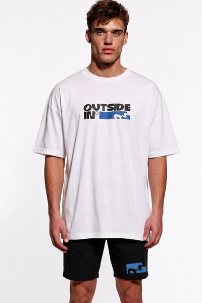 EFFRENATU Outside in Men's T-Shirt Shorts Set - White Black Blue