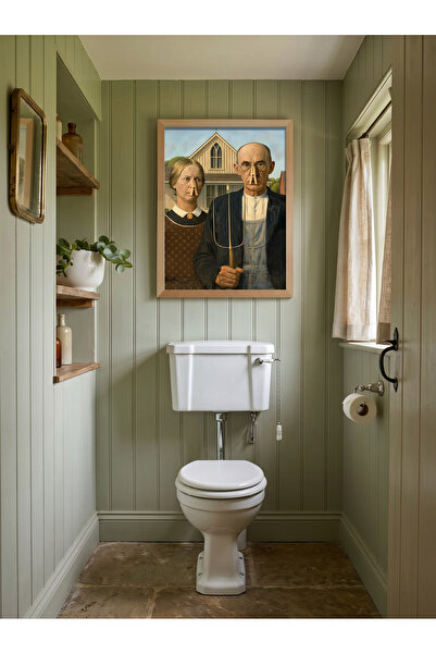 Creatick Design Banyo Tuvalet Duvar Tablosu Duvar Dekoru Doğal Ham Ahşap Çerç...