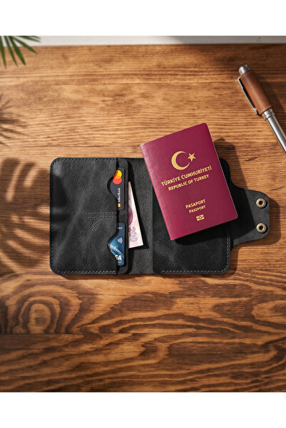 BUO Leather Hakiki Deri Pasaport Kılıfı, Çıt Çıt Kapaklı, Bifold Tasarım Seya...