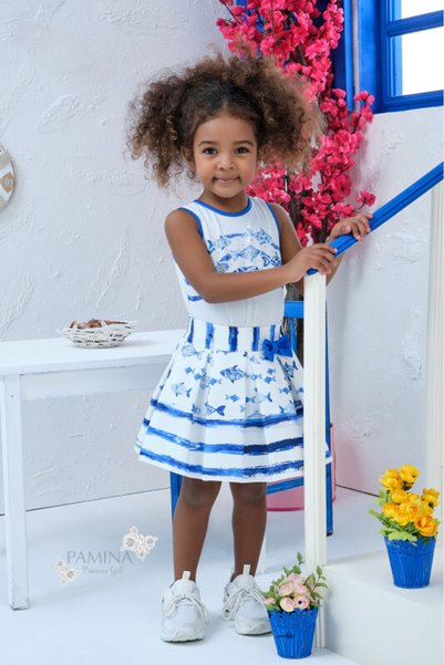Pamina Baby Girl Fish Print Sleeveless Top and Pleated Skirt Two-Piece Set - Birthday, Summer Party, Holiday (9m, 12m, 18m, 24m, 36m) 311001Ca