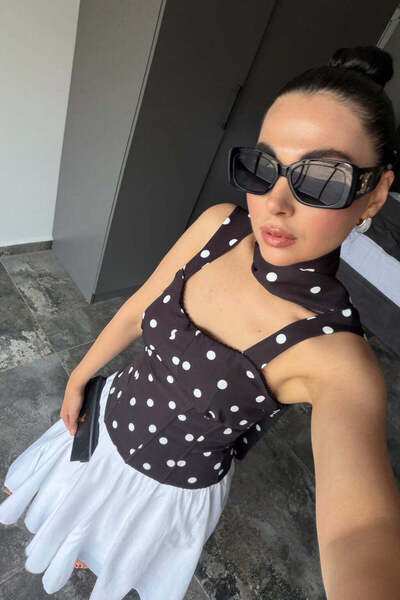 codudem Polka Dot Corset Blouse with Scarf