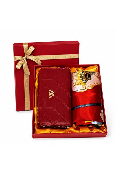 velve Set premium dama Passion Edition, cu portofel grena din piele si esarfa...