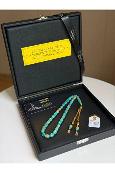 Kehribarstore Gold Particle Prayer Beads, Premium Box and Special Letter Inse...
