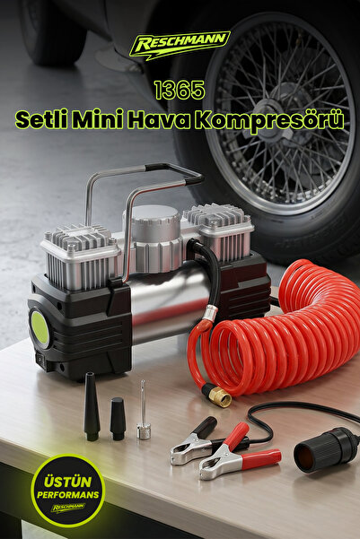 RESCHMANN R-1365 Setli Mini Araç Kompresörü Lastik Şişirme Çakmaklı Kompresör