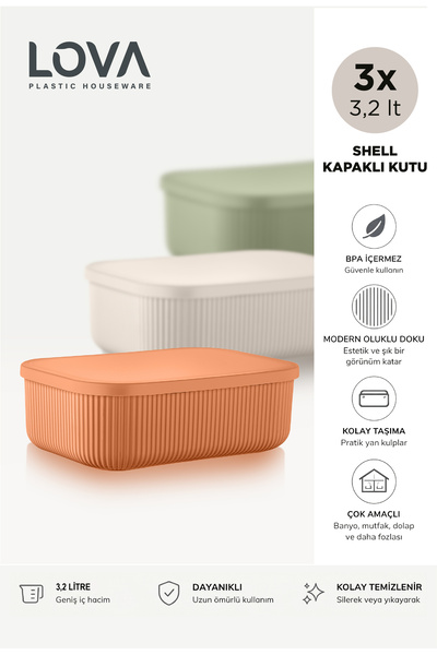 lovagroup Çizgili Çok Amaçlı Düzenleyici Kapaklı Saklama Kutu 3,2 L (3 Adet )