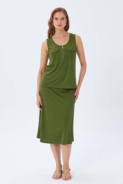 İKİLER Beli Lastikli Midi Boy Etek 026-2012