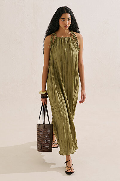 Manuka Linen Wide Pleated Dress Green