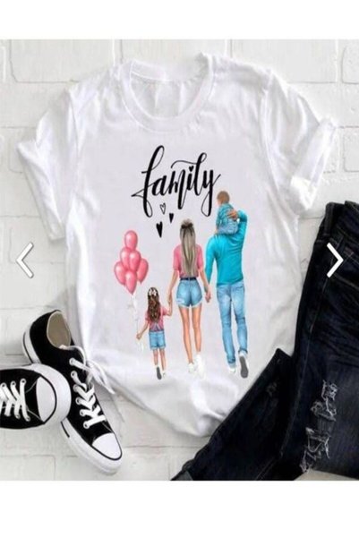 vorena تي شيرت أبيض مطبوع عليه عبارة Family