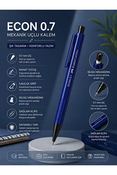Faber Castell Faber-Castell Econ 0.7 Uçlu Kalem | Silgili Mekanizma, Ergonomi...
