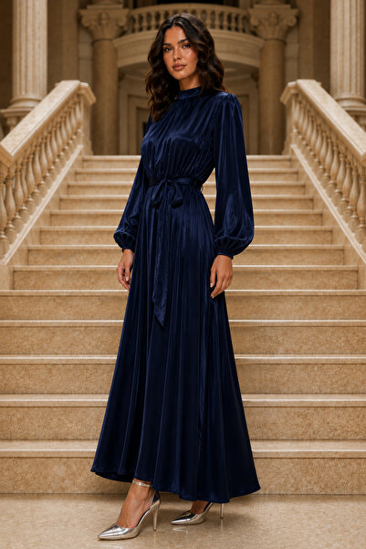 benguen Balloon Sleeve Evening Dress A35148-Pr Navy Blue