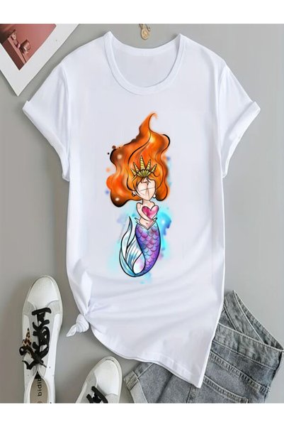 vorena Women's T-Shirt with Printed Mermaid Design