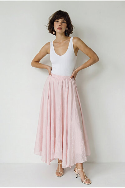Bianco Lucci Women's Elastic Waist Crush Effect Lined Flounce Long Skirt De26...