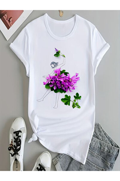 COZYWEAR Floral Detailed Printed White T-Shirt