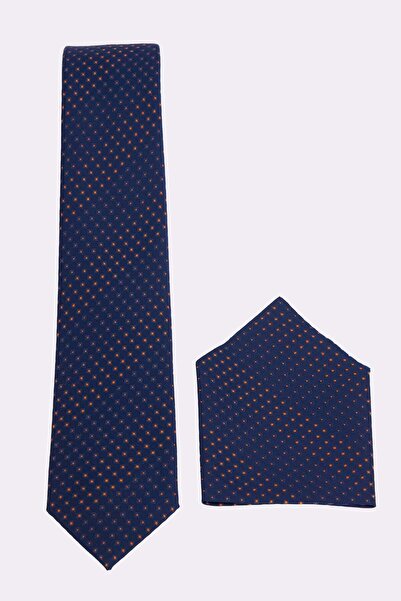 Tudors Navy Blue Yellow Patterned Classic Tie with Pocket Square