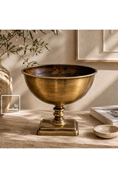 İki Yedi Konsept Auramed Bronz Eskitme Metal Dekoratif Kase Çok Amaçlı Çiçekl...