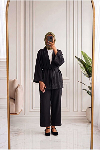 MİHRA STORE Eliza Geniş Kol Çilek Hırka-AS2444 Siyah