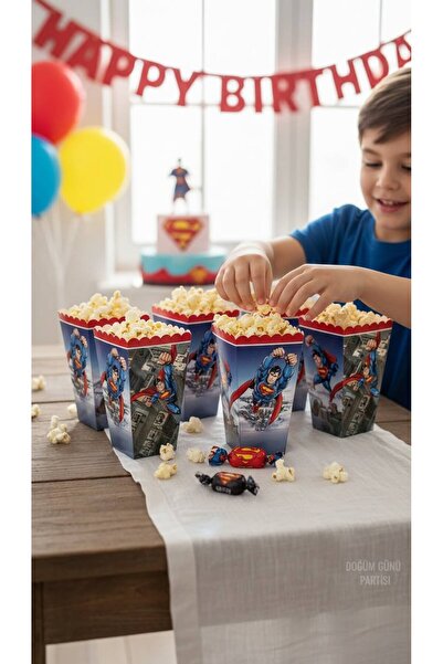 Cadde Süs Superman Temalı Popcorn 8 Adet Mısır Kutusu