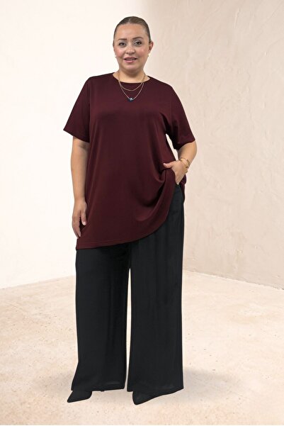 Eslina 68507 Large Size Long Slim Modal T-Shirt - Burgundy